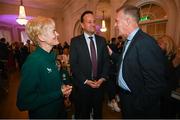 4 July 2023; Manager Vera Pauw, left, An Taoiseach Leo Varadkar TD, centre, and FAI Chief Executive Officer Jonathan Hill during a Republic of Ireland FIFA Women's World Cup 2023 send-off event at Farmleigh House in the Phoenix Park, Dublin. Photo by Stephen McCarthy/Sportsfile