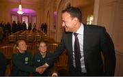 4 July 2023; An Taoiseach Leo Varadkar TD with Diane Caldwell during a Republic of Ireland FIFA Women's World Cup 2023 send-off event at Farmleigh House in the Phoenix Park, Dublin. Photo by Stephen McCarthy/Sportsfile