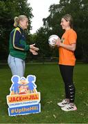 5 July 2023; GPA members and intercounty LGFA footballers Vikki Wall of Meath, left, and Sinéad Wylde of Dublin pictured at Stephen's Green in Dublin for the launch of Up the Hill for Jack and Jill 2023, kindly supported by Abbott. The ninth annual fundraising event, in aid of the Jack and Jill Children’s Foundation, urges people to take to the hills throughout the summer in support of local Jack and Jill families. Every €18 registration fee will help fund one hour of in-home nursing care and end-of-life support for over 400 children with highly complex, life-limiting medical conditions countrywide. Organisers are urging people to team up with family, friends, neighbours and colleagues, and go Up the Hill for Jack and Jill this summer! To register your Up the Hill fundraising event, visit www.jackandjill.ie Photo by Piaras Ó Mídheach/Sportsfile