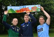 5 July 2023; GPA members, from left, LGFA footballer Vikki Wall of Meath, Laois hurler Ross King and LGFA footballer Sinéad Wylde of Dublin pictured at Stephen's Green in Dublin for the launch of Up the Hill for Jack and Jill 2023, kindly supported by Abbott. The ninth annual fundraising event, in aid of the Jack and Jill Children’s Foundation, urges people to take to the hills throughout the summer in support of local Jack and Jill families. Every €18 registration fee will help fund one hour of in-home nursing care and end-of-life support for over 400 children with highly complex, life-limiting medical conditions countrywide. Organisers are urging people to team up with family, friends, neighbours and colleagues, and go Up the Hill for Jack and Jill this summer! To register your Up the Hill fundraising event, visit www.jackandjill.ie Photo by Piaras Ó Mídheach/Sportsfile