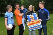 5 July 2023; Grayson Adams, age 3, from Beaumont in Dublin, who receives in-home nursing care from Jack and Jill, pictured with, from left, GPA member and LGFA footballer Sinéad Wylde of Dublin, Connacht Rugby captain and Jack and Jill Children’s Foundation Ambassador Jack Carty, GPA member and LGFA footballer Vikki Wall of Meath and GPA member and Laois hurler Ross King at Stephen's Green in Dublin for the launch of Up the Hill for Jack and Jill 2023, kindly supported by Abbott. The ninth annual fundraising event, in aid of the Jack and Jill Children’s Foundation, urges people to take to the hills throughout the summer in support of local Jack and Jill families. Every €18 registration fee will help fund one hour of in-home nursing care and end-of-life support for over 400 children with highly complex, life-limiting medical conditions countrywide. Organisers are urging people to team up with family, friends, neighbours and colleagues, and go Up the Hill for Jack and Jill this summer! To register your Up the Hill fundraising event, visit www.jackandjill.ie Photo by Piaras Ó Mídheach/Sportsfile