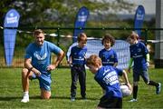 5 July 2023; Leinster player Jordan Larmour and attendees during a Bank of Ireland Leinster Rugby Summer Camp at Stillorgan-Rathfarnham RFC in Dublin. Photo by Harry Murphy/Sportsfile