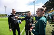 5 July 2023; Manager Vera Pauw and assistant manager Tom Elmes with Sinead Farrelly, right, during a Republic of Ireland women training session at Tallaght Stadium in Dublin. Photo by Stephen McCarthy/Sportsfile