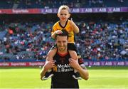 1 July 2023; Tyrone goalkeeper Niall Morgan with his son Christy, age 3, after the GAA Football All-Ireland Senior Championship quarter-final match between Kerry and Tyrone at Croke Park in Dublin. Photo by Piaras Ó Mídheach/Sportsfile