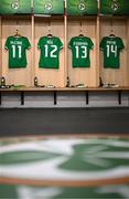 6 July 2023; A general view of inside the Republic of Ireland dressing room before the women's international friendly match between Republic of Ireland and France at Tallaght Stadium in Dublin. Photo by Stephen McCarthy/Sportsfile