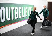 6 July 2023; Republic of Ireland manager Vera Pauw and assistant manager Tom Elmes arrive before the women's international friendly match between Republic of Ireland and France at Tallaght Stadium in Dublin. Photo by Stephen McCarthy/Sportsfile