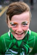 6 July 2023; Ireland supporter Sophia Maher, age 10, from Blanchardstown, Dublin before the women's international friendly match between Republic of Ireland and France at Tallaght Stadium in Dublin. Photo by David Fitzgerald/Sportsfile