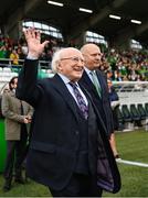 6 July 2023; The President of Ireland Michael D Higgins before the women's international friendly match between Republic of Ireland and France at Tallaght Stadium in Dublin. Photo by Stephen McCarthy/Sportsfile