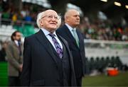 6 July 2023; The President of Ireland Michael D Higgins before the women's international friendly match between Republic of Ireland and France at Tallaght Stadium in Dublin. Photo by Stephen McCarthy/Sportsfile
