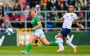 6 July 2023; Kyra Carusa of Republic of Ireland scores a goal under pressure from Sakina Karchaoui of France which is ruled out for offside during the women's international friendly match between Republic of Ireland and France at Tallaght Stadium in Dublin. Photo by Stephen McCarthy/Sportsfile