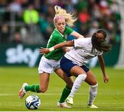 6 July 2023; Denise O'Sullivan of Republic of Ireland in action against Selma Bacha of France during the women's international friendly match between Republic of Ireland and France at Tallaght Stadium in Dublin. Photo by David Fitzgerald/Sportsfile