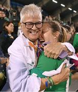 6 July 2023; Kathleen Ramsbottom of the 1973 Republic of Ireland womens' team with Kyra Carusa after the women's international friendly match between Republic of Ireland and France at Tallaght Stadium in Dublin. Photo by Stephen McCarthy/Sportsfile