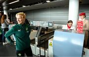 7 July 2023; Manager Vera Pauw checks-in at Dublin Airport ahead of the Republic of Ireland's flight to Australia for the FIFA Women's World Cup 2023. Photo by Stephen McCarthy/Sportsfile