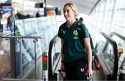 7 July 2023; Megan Connolly at Dublin Airport ahead of the Republic of Ireland's flight to Australia for the FIFA Women's World Cup 2023. Photo by Stephen McCarthy/Sportsfile
