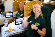 7 July 2023; Louise Quinn at Dublin Airport ahead of the Republic of Ireland's flight to Australia for the FIFA Women's World Cup 2023. Photo by Stephen McCarthy/Sportsfile