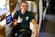 7 July 2023; Katie McCabe at Dublin Airport ahead of the Republic of Ireland's flight to Australia for the FIFA Women's World Cup 2023. Photo by Stephen McCarthy/Sportsfile