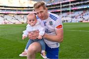1 July 2023; Kieran Hughes of Monaghan with his daughter Cara, age 9 months, after the GAA Football All-Ireland Senior Championship quarter-final match between Armagh and Monaghan at Croke Park in Dublin. Photo by Piaras Ó Mídheach/Sportsfile