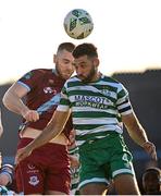 7 July 2023; Conor Keeley of Drogheda United in action against Roberto Lopes of Shamrock Rovers during the SSE Airtricity Men's Premier Division match between Drogheda United and Shamrock Rovers at Weaver's Park in Drogheda, Louth. Photo by Ramsey Cardy/Sportsfile