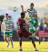 7 July 2023; Graham Burke of Shamrock Rovers in action against Emmanuel Adegboyega of Drogheda United during the SSE Airtricity Men's Premier Division match between Drogheda United and Shamrock Rovers at Weaver's Park in Drogheda, Louth. Photo by Ramsey Cardy/Sportsfile