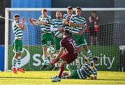7 July 2023; Dayle Rooney of Drogheda United takes a free kick during the SSE Airtricity Men's Premier Division match between Drogheda United and Shamrock Rovers at Weaver's Park in Drogheda, Louth. Photo by Ramsey Cardy/Sportsfile