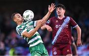 7 July 2023; Graham Burke of Shamrock Rovers in action against Darragh Noone of Drogheda United during the SSE Airtricity Men's Premier Division match between Drogheda United and Shamrock Rovers at Weaver's Park in Drogheda, Louth. Photo by Ramsey Cardy/Sportsfile