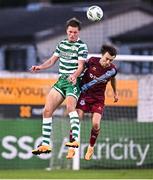 7 July 2023; Daniel Cleary of Shamrock Rovers and Darragh Markey of Drogheda United during the SSE Airtricity Men's Premier Division match between Drogheda United and Shamrock Rovers at Weaver's Park in Drogheda, Louth. Photo by Ramsey Cardy/Sportsfile