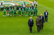 6 July 2023; President of Ireland Michael D Higgins walks back to the stand after meeting the Republic of Ireland team before the women's international friendly match between Republic of Ireland and France at Tallaght Stadium in Dublin. Photo by Brendan Moran/Sportsfile