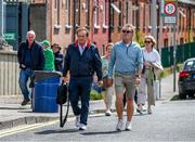 8 July 2023; RTÉ GAA correspondent, reporter and commentator Marty Morrissey and statistician Dave Punch, right, walk along Jones' Road on their way to the GAA Hurling All-Ireland Senior Championship semi-final match between Limerick and Galway at Croke Park in Dublin. Photo by Ray McManus/Sportsfile