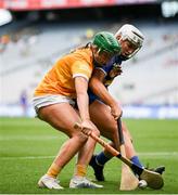 8 July 2023; Róisín McCormick of Antrim in action against Mairéad Eviston of Tipperary during the All-Ireland Senior Camogie Championship quarter-final match between Tipperary and Antrim at Croke Park in Dublin. Photo by Stephen Marken/Sportsfile