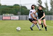 8 July 2023; Aoibheann Costello of Galway United FC in action against Abbie Brophy of Wexford Youths during the Avenir Sports All-Island Cup semi-final match between Wexford Youths and Galway United at Ferrycarrig Park in Wexford. Photo by Tyler Miller/Sportsfile