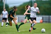 8 July 2023; Aoibheann Clancy of Wexford Youths in action against Kate Thompson of Galway United FC during the Avenir Sports All-Island Cup semi-final match between Wexford Youths and Galway United at Ferrycarrig Park in Wexford. Photo by Tyler Miller/Sportsfile