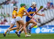 8 July 2023; Caoimhe McCarthy of Tipperary in action against Róisín McCormick of Antrim during the All-Ireland Senior Camogie Championship quarter-final match between Tipperary and Antrim at Croke Park in Dublin. Photo by Stephen Marken/Sportsfile