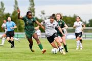 8 July 2023; Ciara Rossiter of Wexford Youths in action against Eve Dossen of Galway United FC during the Avenir Sports All-Island Cup semi-final match between Wexford Youths and Galway United at Ferrycarrig Park in Wexford. Photo by Tyler Miller/Sportsfile