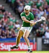 8 July 2023; Aaron Gillane of Limerick shoots to score his side's first goal during the GAA Hurling All-Ireland Senior Championship semi-final match between Limerick and Galway at Croke Park in Dublin. Photo by Ramsey Cardy/Sportsfile