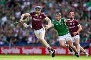 8 July 2023; Joseph Cooney of Galway in action against Darragh O'Donovan of Limerick during the GAA Hurling All-Ireland Senior Championship semi-final match between Limerick and Galway at Croke Park in Dublin. Photo by Brendan Moran/Sportsfile