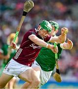 8 July 2023; Cianan Fahy of Galway is tackled by William O'Donoghue of Limerick during the GAA Hurling All-Ireland Senior Championship semi-final match between Limerick and Galway at Croke Park in Dublin. Photo by Brendan Moran/Sportsfile