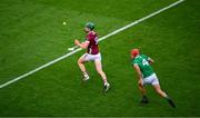 8 July 2023; Cathal Mannion of Galway races clear of Barry Nash of Limerick on his way to score his 15th minute goal during the GAA Hurling All-Ireland Senior Championship semi-final match between Limerick and Galway at Croke Park in Dublin. Photo by Ray McManus/Sportsfile