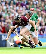 8 July 2023; Joseph Cooney of Galway in action against Darragh O'Donovan of Limerick during the GAA Hurling All-Ireland Senior Championship semi-final match between Limerick and Galway at Croke Park in Dublin. Photo by Ramsey Cardy/Sportsfile