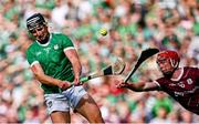8 July 2023; Gearóid Hegarty of Limerick in action against Ronan Glennon of Galway during the GAA Hurling All-Ireland Senior Championship semi-final match between Limerick and Galway at Croke Park in Dublin. Photo by Piaras Ó Mídheach/Sportsfile