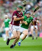 8 July 2023; Brian Concannon of Galway in action against Mike Casey of Limerick during the GAA Hurling All-Ireland Senior Championship semi-final match between Limerick and Galway at Croke Park in Dublin. Photo by Stephen Marken/Sportsfile