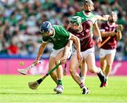 8 July 2023; David Reidy of Limerick is tackled by Cathal Mannion of Galway during the GAA Hurling All-Ireland Senior Championship semi-final match between Limerick and Galway at Croke Park in Dublin. Photo by Brendan Moran/Sportsfile
