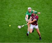 8 July 2023; Brian Concannon of Galway is tackled by Kyle Hayes of Limerick, for which he got a yellow card, during the GAA Hurling All-Ireland Senior Championship semi-final match between Limerick and Galway at Croke Park in Dublin. Photo by Ray McManus/Sportsfile