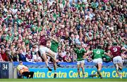 8 July 2023; Joseph Cooney of Galway in action against Diarmaid Byrnes of Limerick during the GAA Hurling All-Ireland Senior Championship semi-final match between Limerick and Galway at Croke Park in Dublin. Photo by Ramsey Cardy/Sportsfile