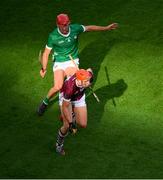 8 July 2023; Conor Whelan of Galway is tackled by Barry Nash of Limerick during the GAA Hurling All-Ireland Senior Championship semi-final match between Limerick and Galway at Croke Park in Dublin. Photo by Ray McManus/Sportsfile