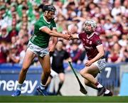 8 July 2023; Darren Morrissey of Galway in action against Gearóid Hegarty of Limerick during the GAA Hurling All-Ireland Senior Championship semi-final match between Limerick and Galway at Croke Park in Dublin. Photo by Piaras Ó Mídheach/Sportsfile
