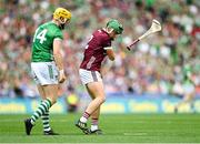 8 July 2023; Jack Grealish of Galway throws a hurley belonging to Séamus Flanagan of Limerick during the GAA Hurling All-Ireland Senior Championship semi-final match between Limerick and Galway at Croke Park in Dublin. Photo by Stephen Marken/Sportsfile