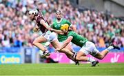 8 July 2023; Daithí Burke of Galway in action against Tom Morrissey of Limerick during the GAA Hurling All-Ireland Senior Championship semi-final match between Limerick and Galway at Croke Park in Dublin. Photo by Ramsey Cardy/Sportsfile
