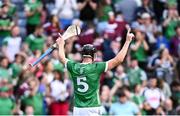 8 July 2023; Diarmaid Byrnes of Limerick celebrates after the GAA Hurling All-Ireland Senior Championship semi-final match between Limerick and Galway at Croke Park in Dublin. Photo by Ramsey Cardy/Sportsfile