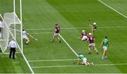 8 July 2023; Aaron Gillane of Limerick scores his and his side's second goal during the GAA Hurling All-Ireland Senior Championship semi-final match between Limerick and Galway at Croke Park in Dublin. Photo by Brendan Moran/Sportsfile