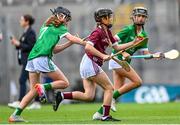 8 July 2023; Aimee McNamara, Camross NS, Camross, Laois, representing Galway, and ???Ella Donnelly, St. Mary's Stranorlar, Donegal, representing Limerick, during the GAA Hurling All-Ireland Senior Championship semi-final match between Limerick and Galway at Croke Park in Dublin. Photo by Ramsey Cardy/Sportsfile